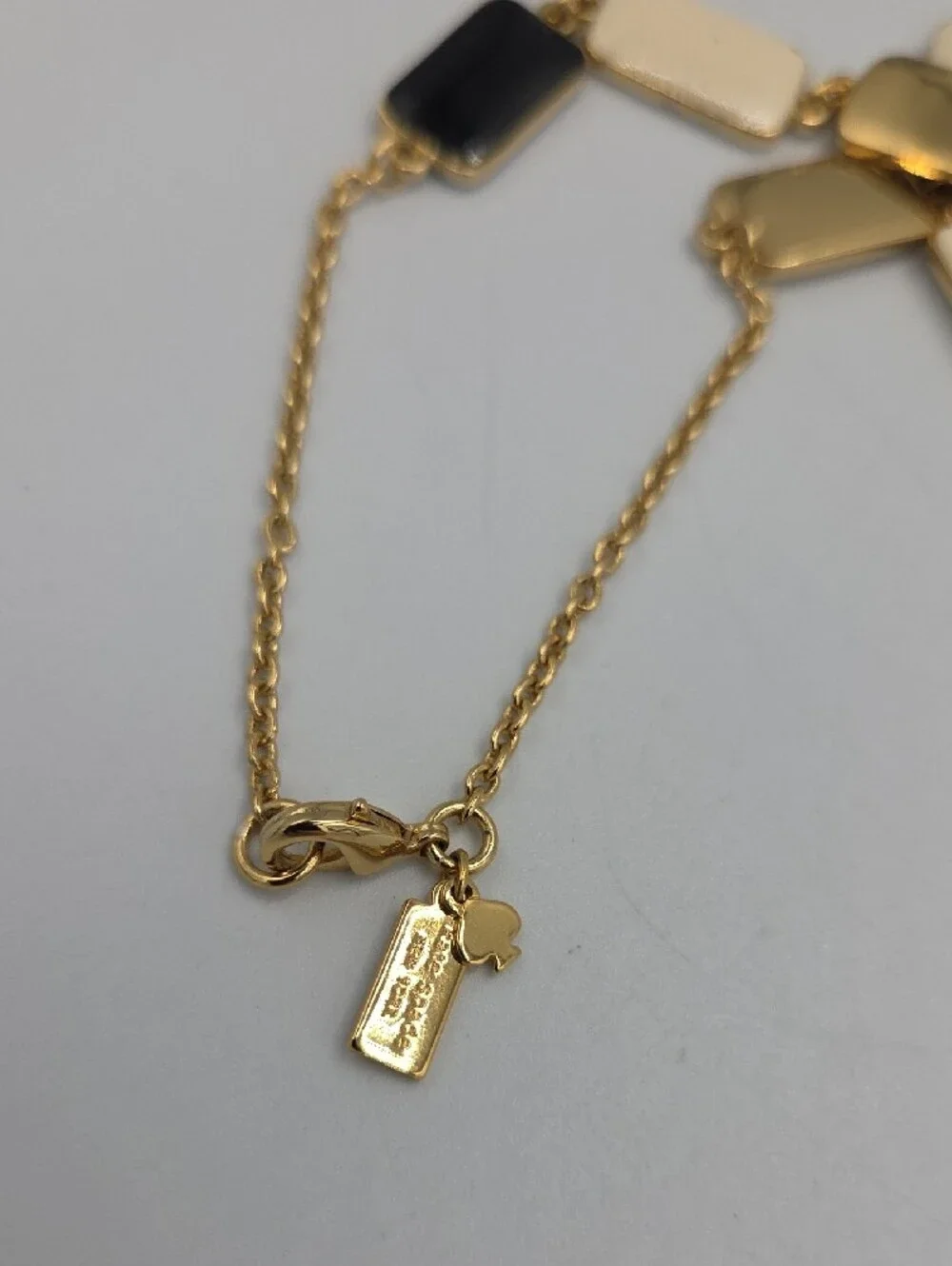 kate spade Gold Tone Black and Cream Rectangular Link Necklace
